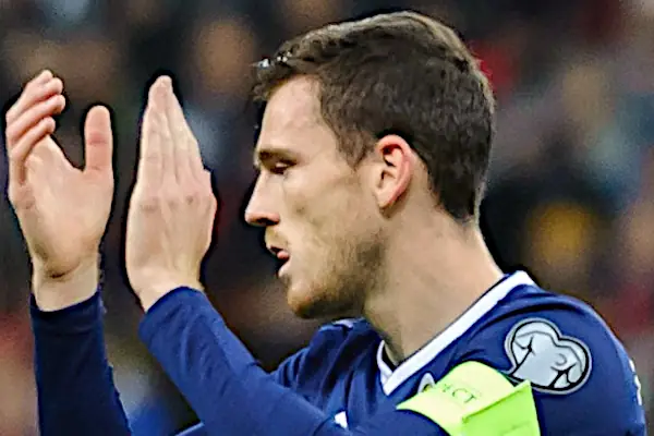 Andy Robertson clapping. Scotland v Russia in Moscow, 2019.