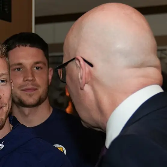 George Hirst awaits his turn to meet John Swinney, March 2026.