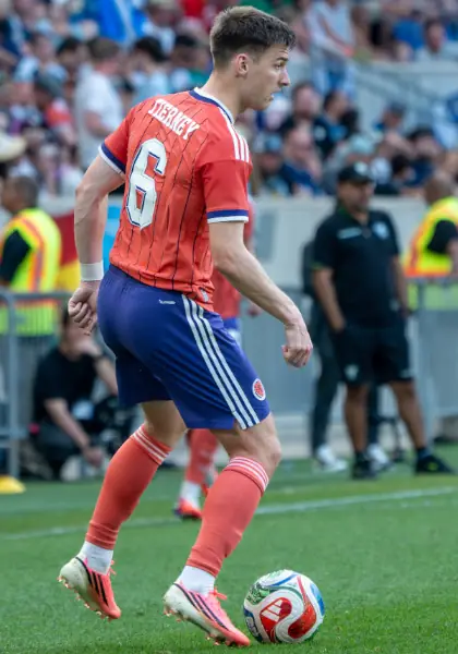 Kieran Tierney Scotland v Bolivia in possession.