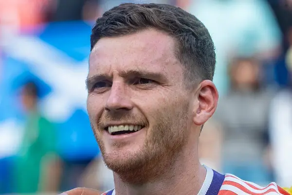 Andy Robertson Scotland v Bolivia during nationals anthems