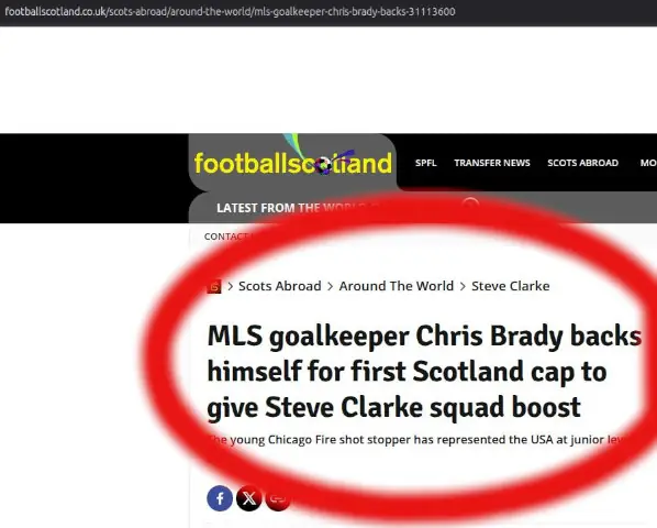 Football Scotland screenshot misleading headline claims Chris Brady wants to play for Scotland.