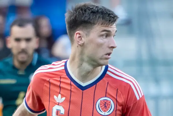 Kieran Tierney Scotland v Bolivia head & shoulders mid-game.