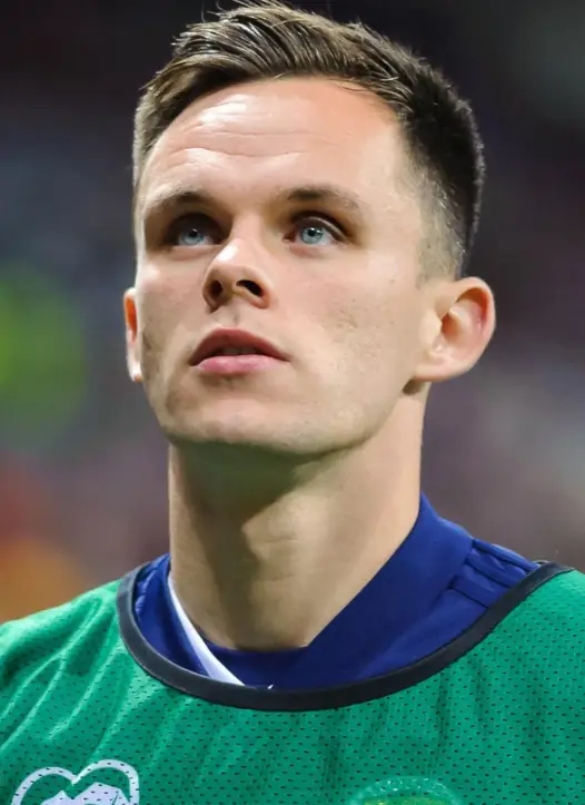 Lawrence Shankland Scotland v Russia in Moscow 2019 during national anthems.