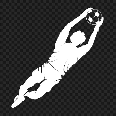Monochrome silhouete, goalkeeper diving with both hands on the ball