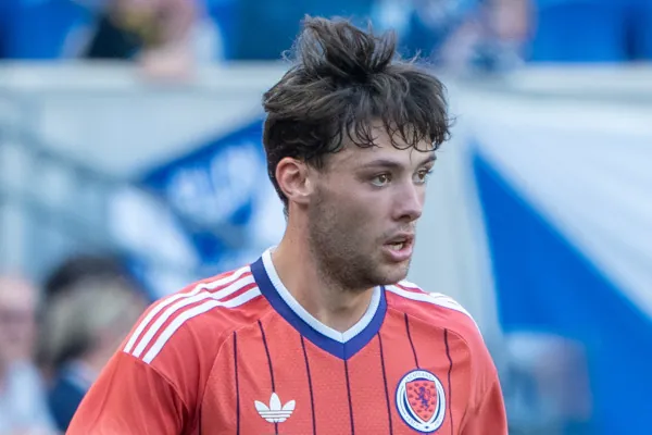Aaron Hickey Scotland v Bolivia. Mid game, chest upwards.