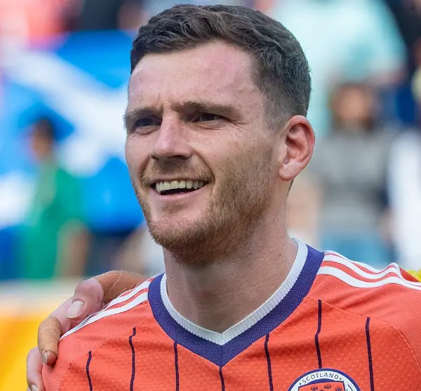 Andy Robertson Scotland v Bolivia during nationals anthems
