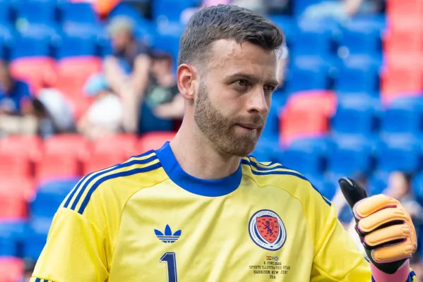 Angus Gunn for Scotland v Bolivia. Chest upwards.
