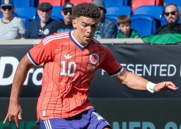 Ché Adams for Scotland v Bolivia. Waist up.
