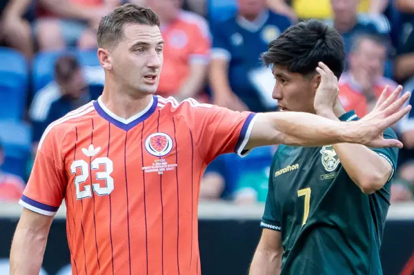 Kenny McLean Scotland v Bolivia. Gesturing mid-game.
