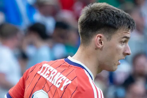 Kieran Tierney Scotland v Bolivia. Head & shoulders from side mid-game.