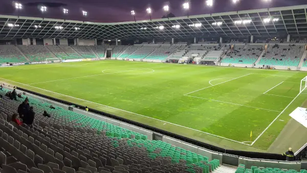 Floodlit view of Stožice Stadium, Ljubljana.